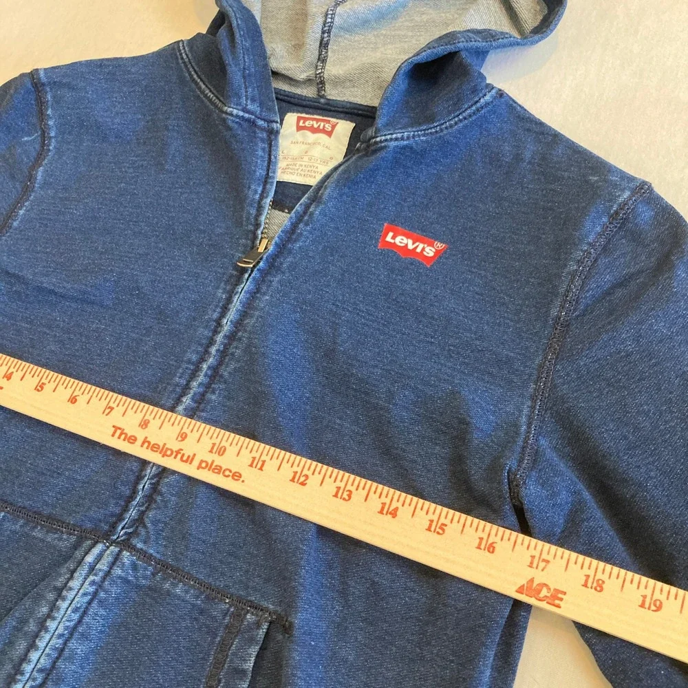 Levis Boys 12-13Y Large Indigo Blue Denim Look Full Zip Hoodie Sweatshirt